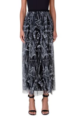 Akris Croquis Embroidered Techno Tulle Skirt in Black-White