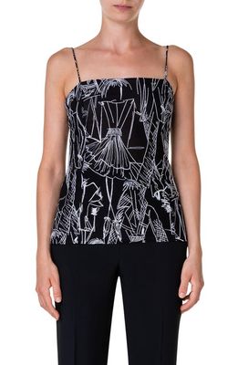 Akris Croquis Embroidery Techno Tulle Top in Black-White