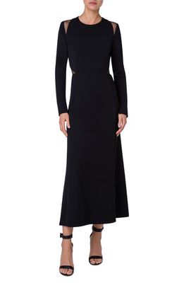 Akris Cutout Detail Long Sleeve Stretch Silk Crepe Midi Dress in 009 Black
