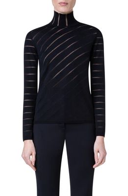Akris Diagonal Stripe Virgin Wool & Silk Sweater in Black