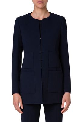 Akris Double Face Stretch Wool Jacket in Navy