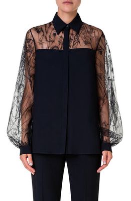 Akris Embroidered Croquis & Silk Crepe Blosue in Black