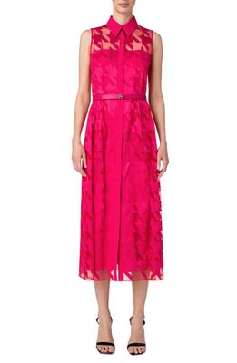 Akris Embroidered Houndstooth Sleeveless Shirtdress in 067-Magenta