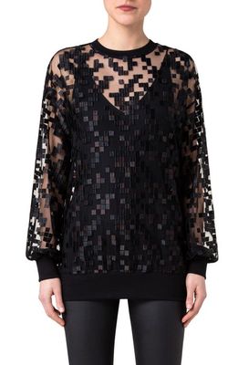 Akris Embroidered Tulle Blouse in 094 Black-Mocha