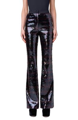 Akris Farida Check Bootcut Sequin Pants in 056 Black-Ruby Red