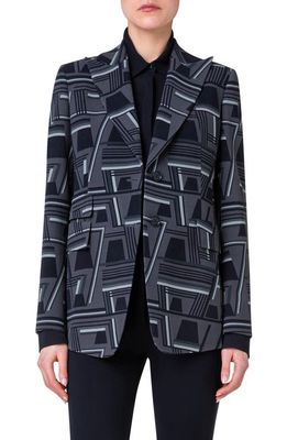 Akris Geo Print Wool Stretch Crepe Jacket in 189 Charcoal-Black