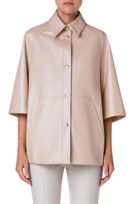 Akris Gina Pearlized Leather Jacket in Sand