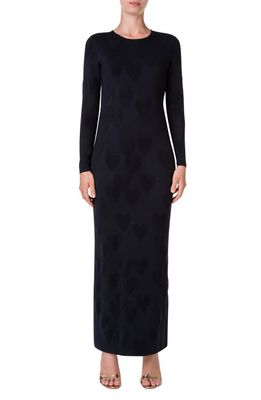 Akris Heart Jacquard Long Sleeve Stretch Silk Column Gown in Black