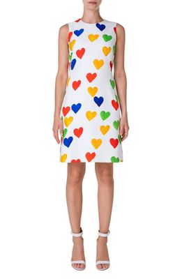 Akris Heart Print Cotton & Silk Blend Sheath Dress in Ecru-Multicolor
