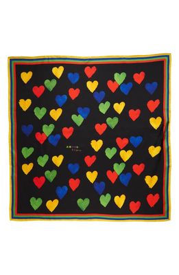 Akris Hearts Print Silk Twill Scarf in 096 Black-Multicolor
