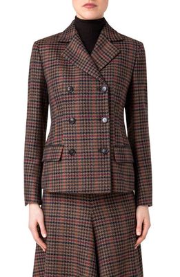 Akris Houndstooth Check Double Breasted Virgin Wool Blazer in 046 Caramel-Multicolor