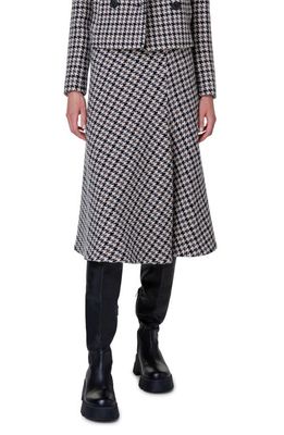 Akris Houndstooth Check Virgin Wool A-Line Skirt in 039 Greige-Black