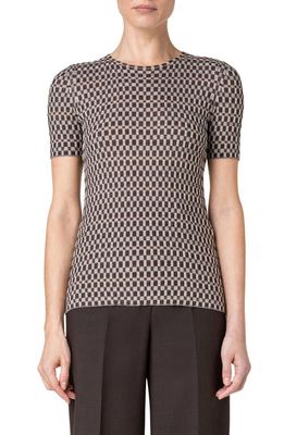 Akris Intarsia Check Silk Knit Top in 349-Mocca/Greige