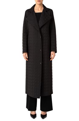 Akris Kody Trapezoid Quilted Taffeta Long Coat in Black