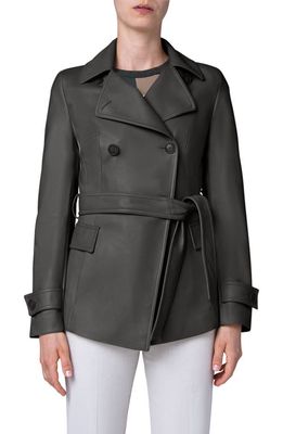 Akris Larissa Double Breasted Leather Jacket in 054 Moss