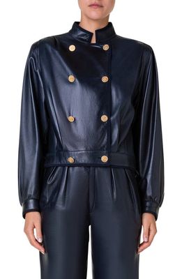 Akris Marissa Double Breasted Leather Jacket in Navy