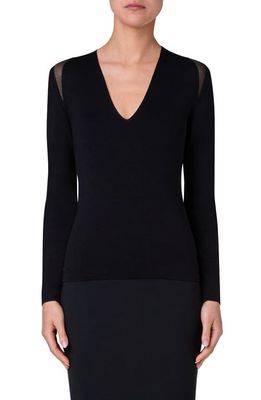 Akris Mesh Detail Stretch Silk Sweater in Black