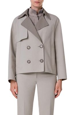 Akris Mira Crop Two-Tone Double Breasted Cotton & Silk Jacket in Salvia