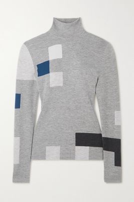 Akris - Patchwork Cashmere And Silk-blend Turtleneck Sweater - Gray