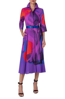 Akris Print Belted Wool & Silk Midi Shirtdress in Purple-Multicolor