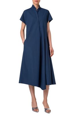 Akris punto Asymmetric Cotton Poplin Midi Shirtdress in Ink