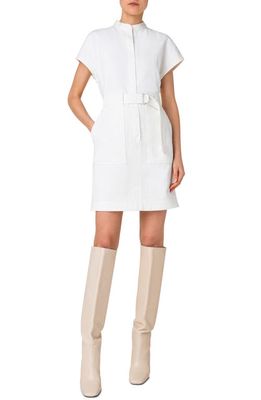 Akris punto Belted Short Sleeve Stretch Cotton Denim Dress in 012 Cream