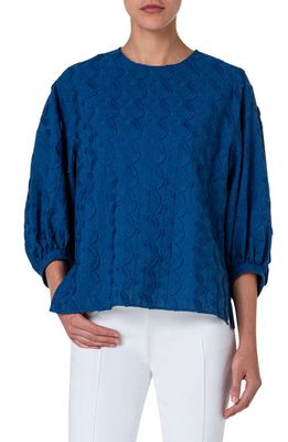 Akris punto Bird Embroidery Cotton Top in Ink Blue
