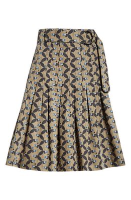 Akris punto Bird Print Pleated Cotton Skirt in Sage-Black-Ink