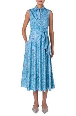 Akris punto Bubble Print Sleeveless Cotton Dress in Pale Blue