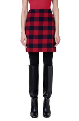 Akris punto Buffalo Plaid Wool & Cotton Wrap Skirt in 076 Crimson-Navy