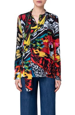 Akris punto Butterfly Silk Button-Up Shirt in Multicolor