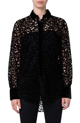 Akris punto Butterfly Wing Cutout Velvet Button-Up Shirt in Black