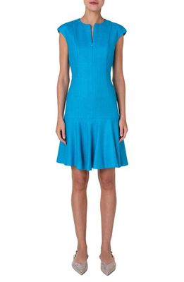 Akris punto Cap Sleeve Silk & Cotton Dress in Turquoise
