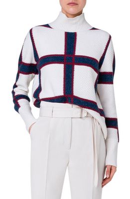 Akris punto Check Virgin Wool Blend Turtleneck Sweater in 176 Garnet-Navy-Cream