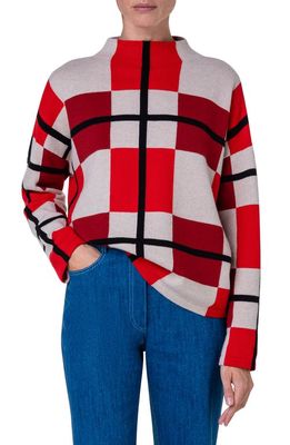 Akris punto Checkered Virgin Wool & Cashmere Sweater in Red-Multicolor