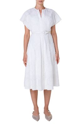 Akris punto Circle Loop Embroidery Belted Cotton Dress in Cream