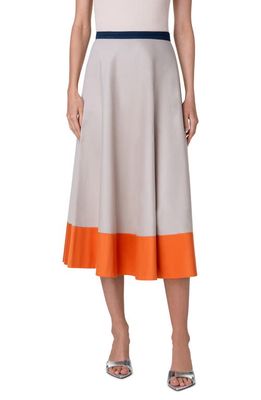 Akris punto Colorblock Cotton Gabardine A-Line Skirt in Beige-Navy-Orange