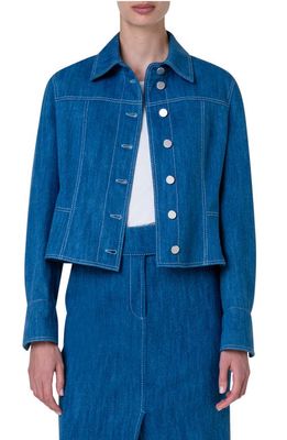 Akris punto Cotton Stretch Denim Crop Jacket in Medium Blue Denim