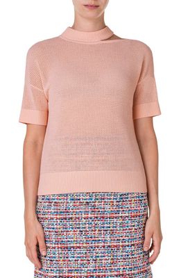 Akris punto Cutout Short Sleeve Virgin Wool Sweater in Light Peach