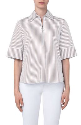 Akris punto Directional Stripe Cotton Poplin Shirt in Sand Cream