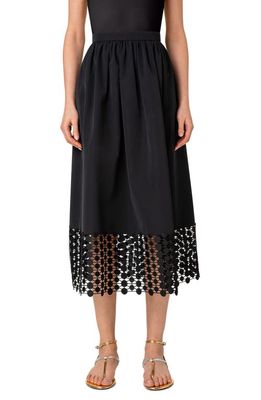 Akris punto Dot Guipure Lace Hem Taffeta Midi Skirt in 009 Black