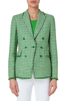 Akris punto Double Breasted Cotton & Linen Tweed Blazer in Green-Multicolor