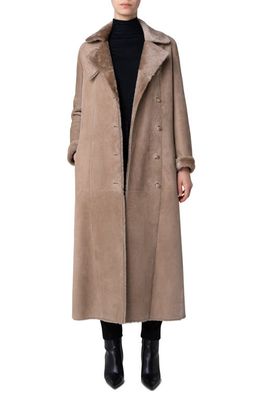 Akris punto Double Breasted Genuine Shearling Leather Coat in 033 Malt