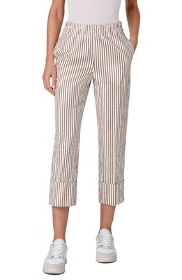 Akris punto Farell Wide Cuff Seersucker Crop Pants in Cream-Sun-Black