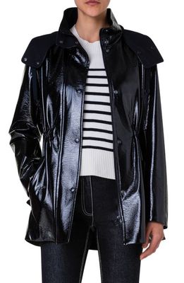 Akris punto Faux Leather Hooded Jacket in Black