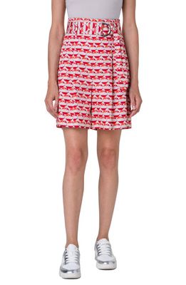 Akris punto Fiorellina Flamingo Dot Print Belted Cotton Bermuda Shorts in Beige-Red-Coral