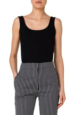 Akris punto Fitted Scoop Neck Jersey Tank in Black