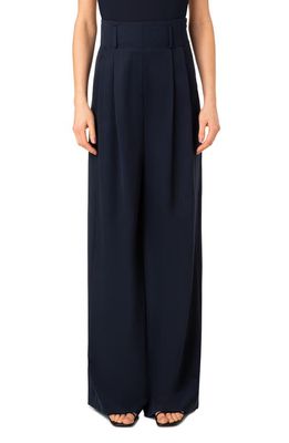 Akris punto Florina High Waist Wide Leg Wool Gabardine Pants in Navy