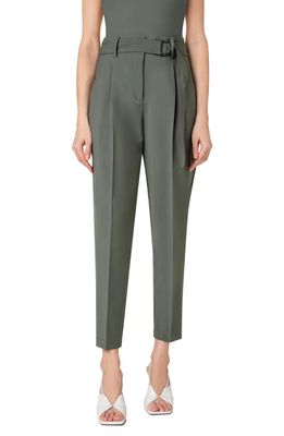 Akris punto Fred Belted Stretch Virgin Wool Trousers in 058 Olive