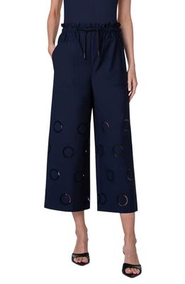 Akris punto Frey Embroidered Eyelet Wide Leg Crop Pants in Navy